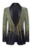 Blazer da ballo monopetto con risvolto dentato nero da uomo con paillettes