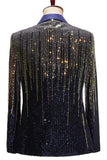 Blazer da ballo monopetto con risvolto dentato nero da uomo con paillettes