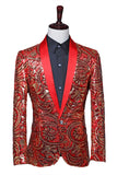 Sparkly paillettes uomo scialle rosso risvolto Prom Blazer