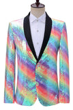 Sparkly Rainbow Scialle Risvolto Blazer da ballo da uomo con paillettes