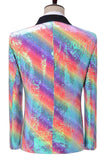 Sparkly Rainbow Scialle Risvolto Blazer da ballo da uomo con paillettes