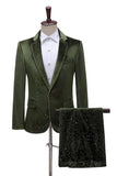 Glitter verde risvolto dentellato 2 pezzi abito da ballo da uomo