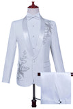 Scialle bianco risvolto Slim Fit 2 pezzi abito da ballo da uomo con perline