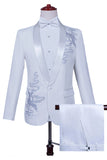 Scialle bianco risvolto Slim Fit 2 pezzi abito da ballo da uomo con perline