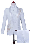 Scialle bianco risvolto Slim Fit 2 pezzi abito da ballo da uomo con perline