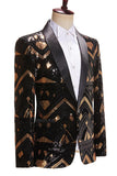 Nero e dorato paillettes scialle risvolto uomo Prom Blazer