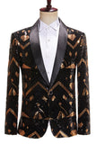 Nero e dorato paillettes scialle risvolto uomo Prom Blazer