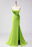 Vestito Maxi 3D senza spalline verde con fessura abito da cerimonia