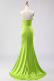 Vestito Maxi 3D senza spalline verde con fessura abito da cerimonia