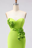 Vestito Maxi 3D senza spalline verde con fessura abito da cerimonia