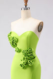 Vestito Maxi 3D senza spalline verde con fessura abito da cerimonia