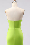 Vestito Maxi 3D senza spalline verde con fessura abito da cerimonia