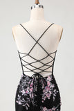 Corsetto da cerimonia rosa scintillante con fiore rosa sirena corsetto lungo da ballo con pizzo sulla schiena