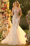 Corsetto da cerimonia con perline di con fiori rosa bianchi e sirena vestito lungo da ballo con pizzo sulla schiena