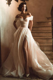 Bianco Off the Shoulder A Line Abito da sposa con fessura