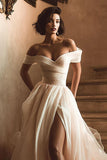 Bianco Off the Shoulder A Line Abito da sposa con fessura