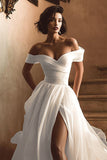Bianco Off the Shoulder A Line Abito da sposa con fessura