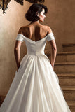 Bianco Off the Shoulder A Line Abito da sposa con fessura