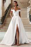 Bianco Off the Shoulder Ball Gown Abito da sposa con fessura