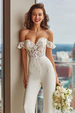 Tute da sposa in pizzo bianco senza spalla