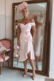 Off The Shoulder increspato Candy Pink Madre Del Vestito Da Sposa Con Fessura
