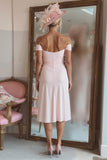 Off The Shoulder increspato Candy Pink Madre Del Vestito Da Sposa Con Fessura