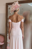 Off The Shoulder increspato Candy Pink Madre Del Vestito Da Sposa Con Fessura