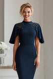 Navy matita perline Midi madre del vestito da sposa