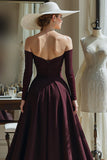Cabernet A Line Satin Off the Spalla Maniche Lunghe Abito Da Sposa Madre Della Sposa