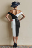 Bianco e nero Off The Shoulder Bodycon Midi madre dell'abito da sposa con fessura