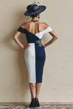 Bianco e nero Off The Shoulder Bodycon Midi madre dell'abito da sposa con fessura