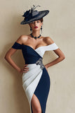 Bianco e nero Off The Shoulder Bodycon Midi madre dell'abito da sposa con fessura