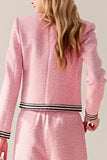 Abiti da donna a maniche lunghe in tweed rosa da 2 pezzi