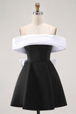 Nero A-Line Off The Shoulder Abito Da Cocktail con fiocco