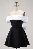 Nero A-Line Off The Shoulder Abito Da Cocktail con fiocco