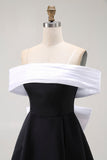 Nero A-Line Off The Shoulder Abito Da Cocktail con fiocco