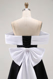 Nero A-Line Off The Shoulder Abito Da Cocktail con fiocco