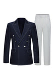 Abiti da uomo su misura a 2 pezzi con risvolto a lancia doppiopetto blu scuro
