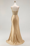 Sirena rossa Spaghetti Straps Corsetto Abito da ballo lungo a pieghe con fessura
