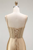 Sirena rossa Spaghetti Straps Corsetto Abito da ballo lungo a pieghe con fessura