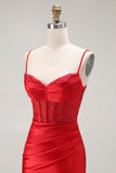 Sirena d'oro Spaghetti Straps Corsetto Plesse Abito da ballo lungo con fessura