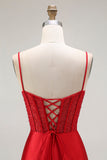 Sirena d'oro Spaghetti Straps Corsetto Plesse Abito da ballo lungo con fessura