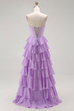 Viola A-Line Corsetto in rilievo Tiered Ruffle Abito lungo da ballo con lacci sul retro