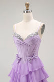 Viola A-Line Corsetto in rilievo Tiered Ruffle Abito lungo da ballo con lacci sul retro