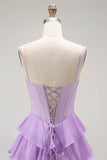 Viola A-Line Corsetto in rilievo Tiered Ruffle Abito lungo da ballo con lacci sul retro
