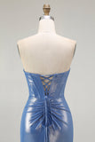sirena corsetto paillettes sweetheart beaded blu prom dress con fessura