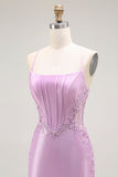 Viola sirena spaghetti cinghie corsetto lungo abito da ballo con fessura