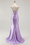 Viola sirena corsetto increspato lungo Prom Dress con fessura arruffata