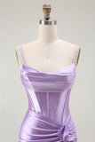 Viola sirena corsetto increspato lungo Prom Dress con fessura arruffata