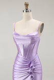 Viola sirena corsetto increspato lungo Prom Dress con fessura arruffata